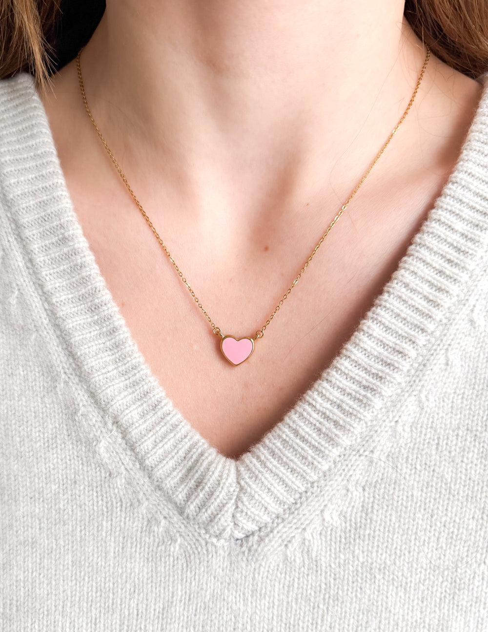 Pink Enamel Heart Necklace