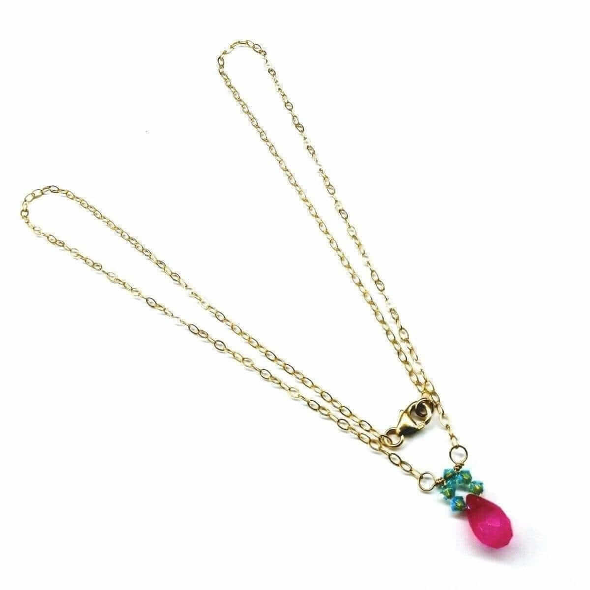 Pink Gemstone Drop Turquoise Crystal 14K Gold Filled Necklace Alexa Martha Designs