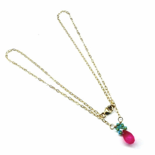 Pink Gemstone Drop Turquoise Crystal 14K Gold Filled Necklace Alexa Martha Designs