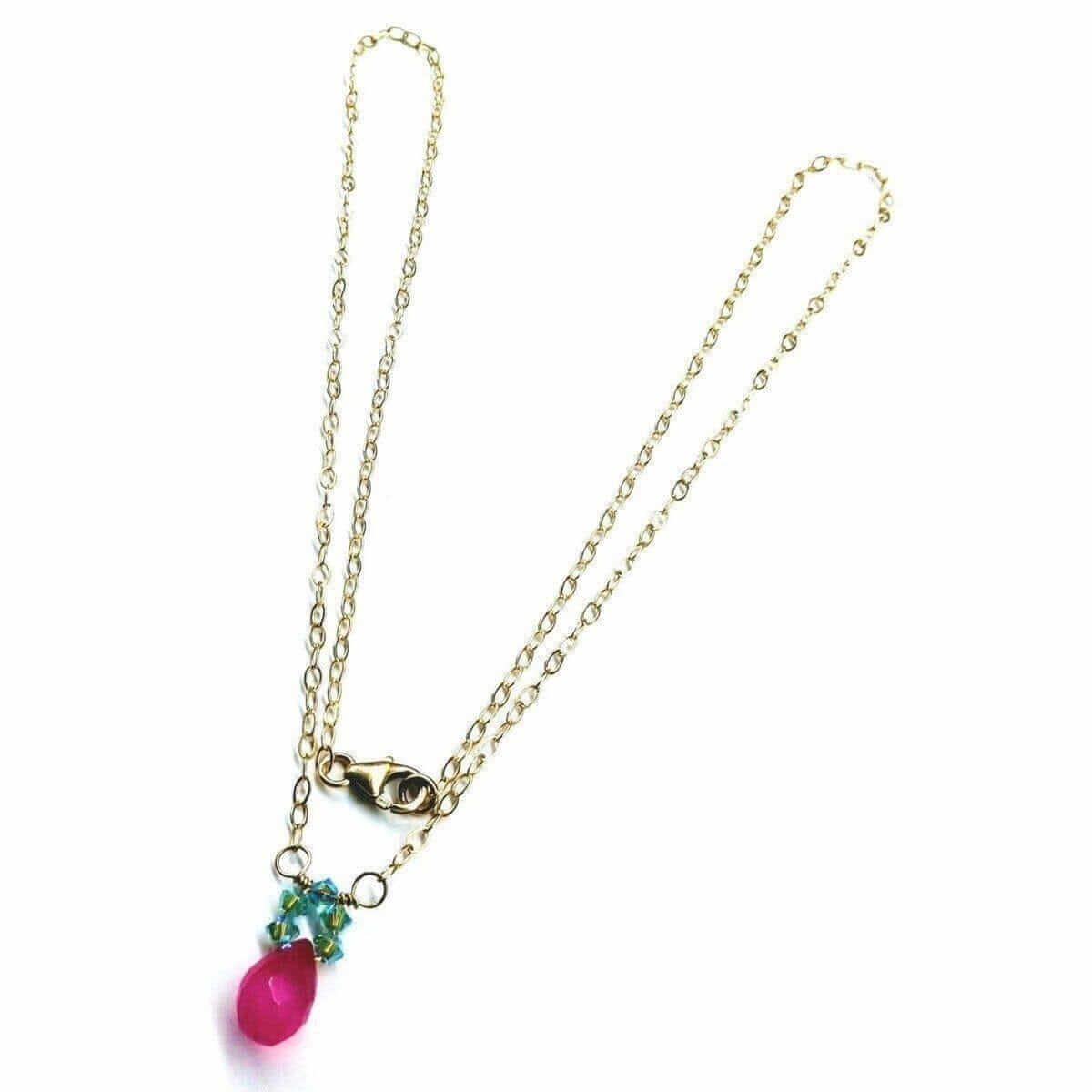 Pink Gemstone Drop Turquoise Crystal 14K Gold Filled Necklace Alexa Martha Designs
