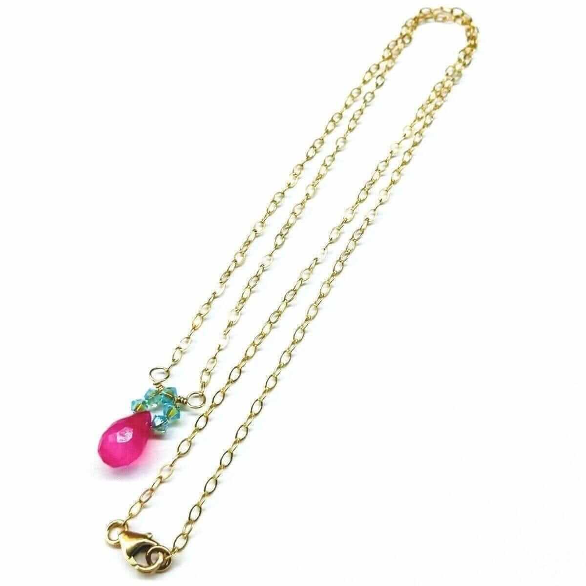Pink Gemstone Drop Turquoise Crystal 14K Gold Filled Necklace Alexa Martha Designs