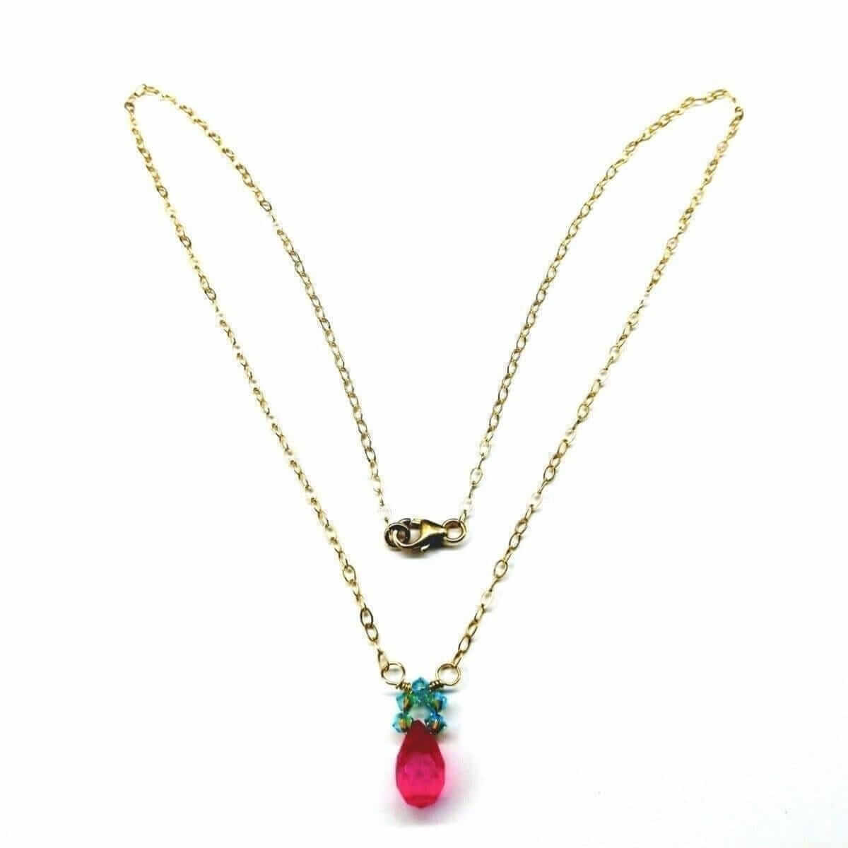 Pink Gemstone Drop Turquoise Crystal 14K Gold Filled Necklace Alexa Martha Designs
