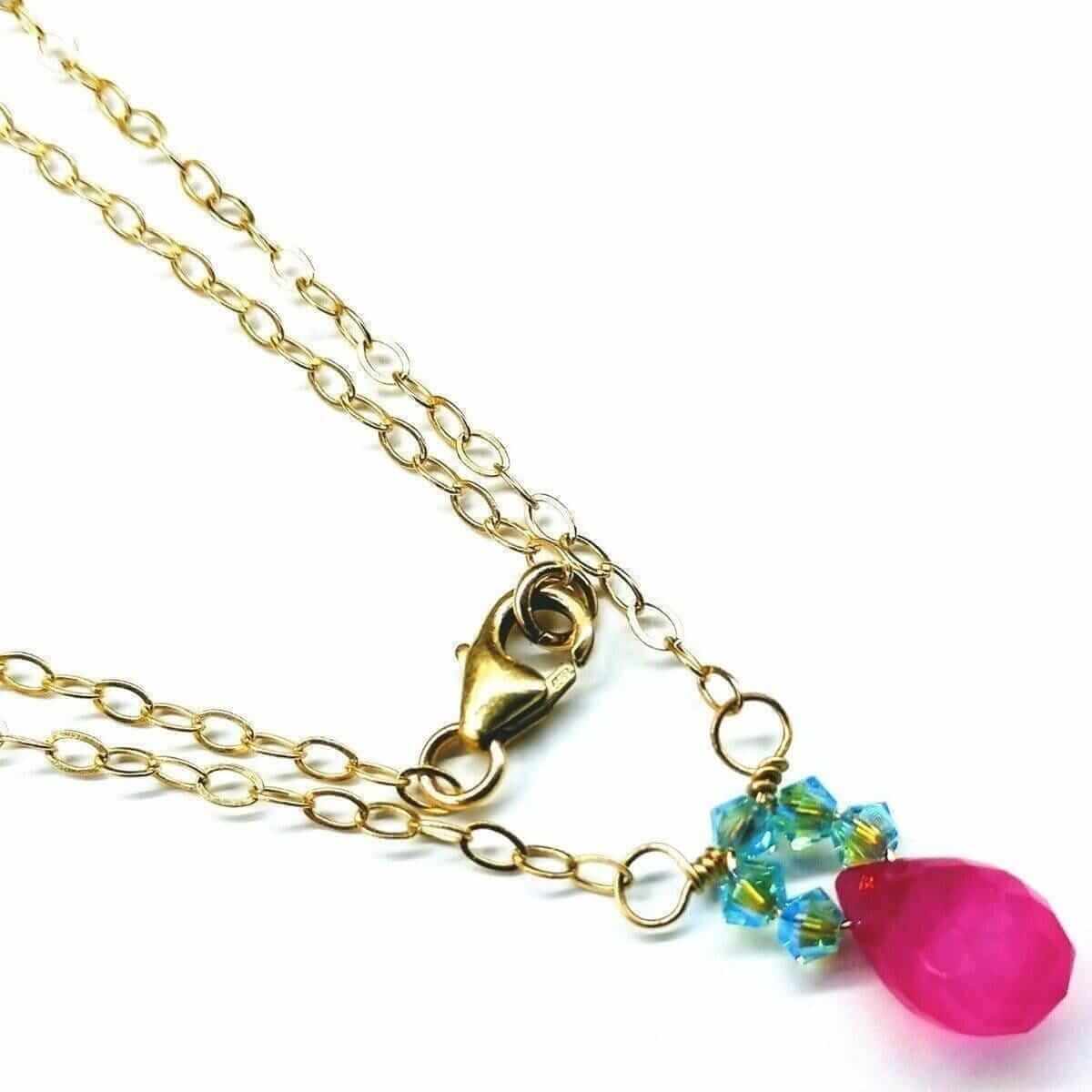 Pink Gemstone Drop Turquoise Crystal 14K Gold Filled Necklace Alexa Martha Designs