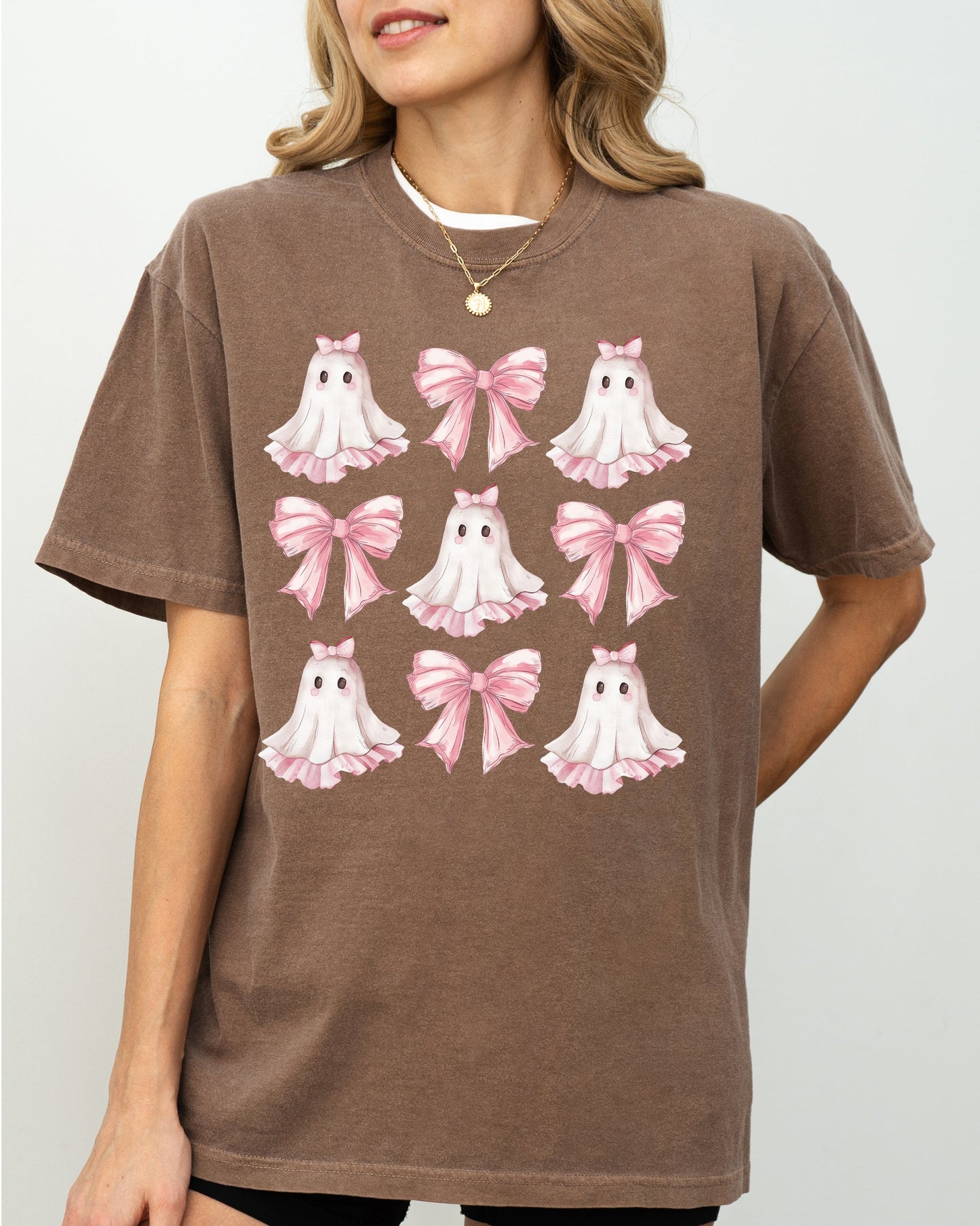 Pink Ghost, Bows, Ribbons, Coquette, Halloween, Cute, Girly, Spooky Shirt Comfort Colors T-Shirt