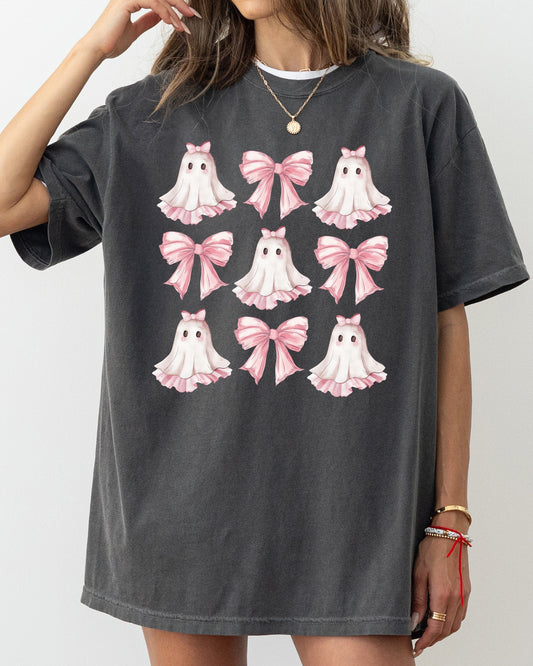 Pink Ghost, Bows, Ribbons, Coquette, Halloween, Cute, Girly, Spooky Shirt Comfort Colors T-Shirt