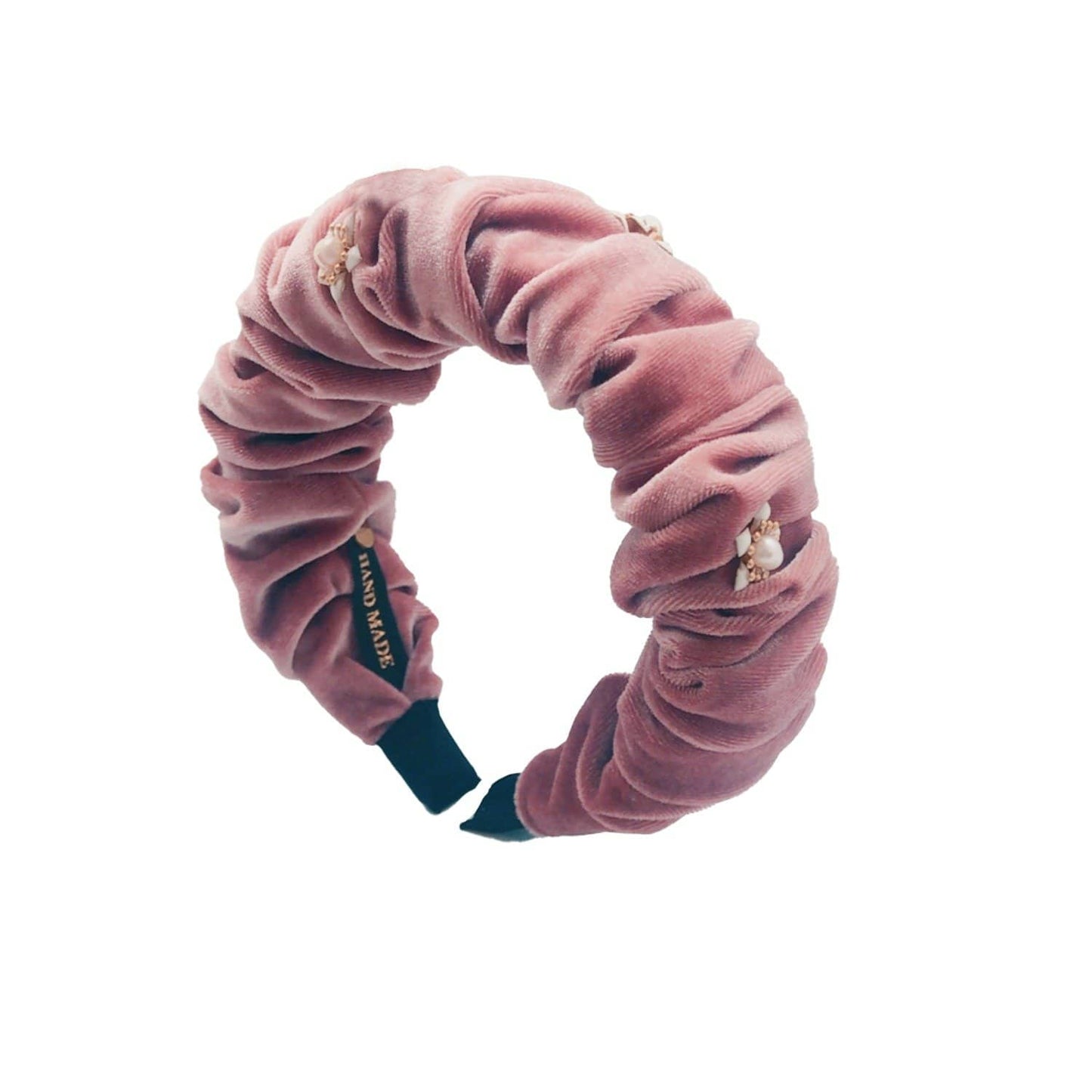 Carnation Soft Velvet Headband with Pearls and Gold Details ADIBA