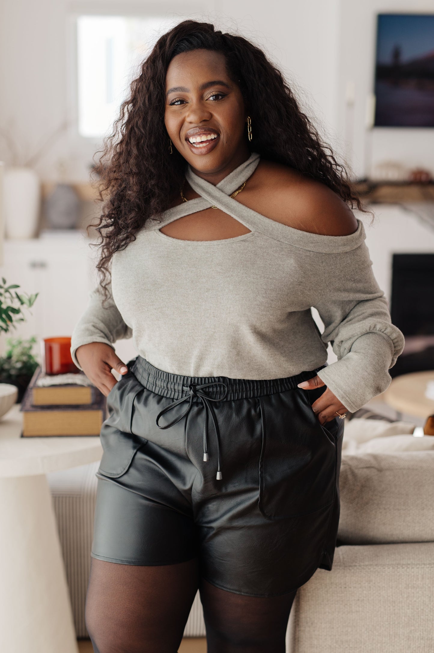 Faux Leather High Rise Tulip Hem Shorts Thought That Counts