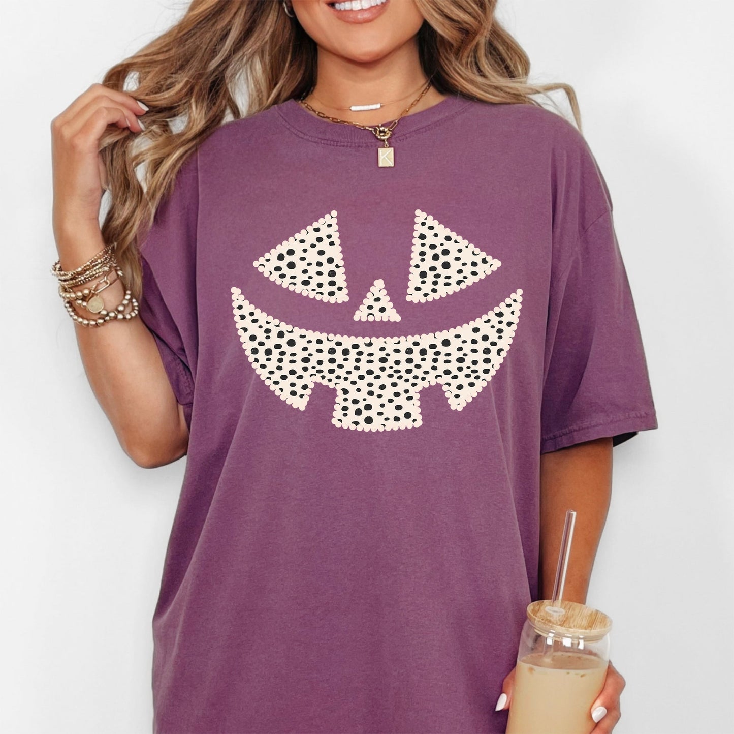 Polka Dot Jack-O-Lantern, Dalmatian, Pumpkin, Cute, Halloween, Spooky, Trick Or Treat Costume, Witch Shirt Comfort Colors T-Shirt