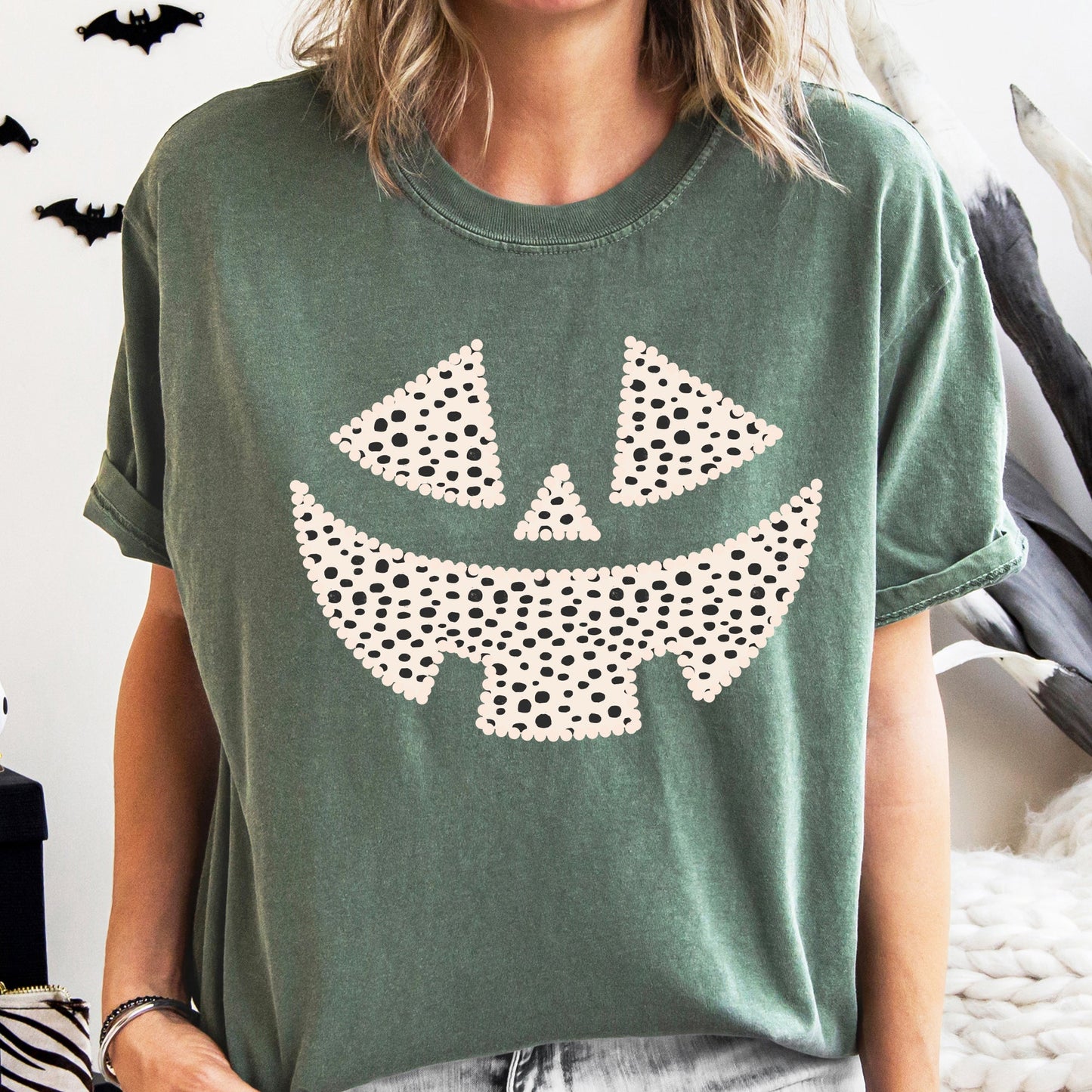 Polka Dot Jack-O-Lantern, Dalmatian, Pumpkin, Cute, Halloween, Spooky, Trick Or Treat Costume, Witch Shirt Comfort Colors T-Shirt