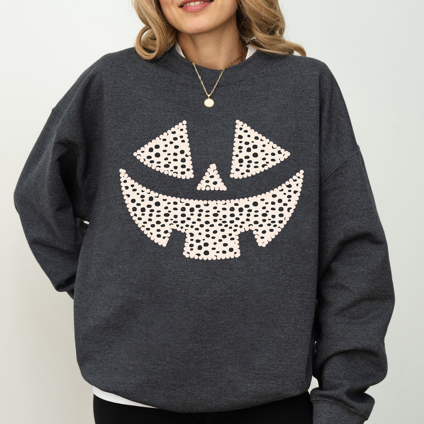 Polka Dot Jack-O-Lantern, Dalmatian, Pumpkin, Cute, Halloween, Spooky, Trick Or Treat Costume, Witch Sweatshirt