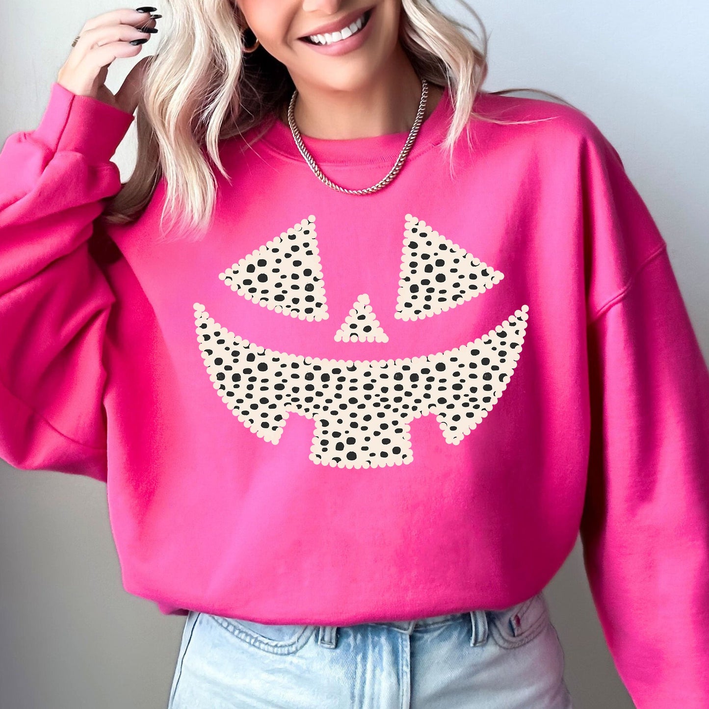 Polka Dot Jack-O-Lantern, Dalmatian, Pumpkin, Cute, Halloween, Spooky, Trick Or Treat Costume, Witch Sweatshirt