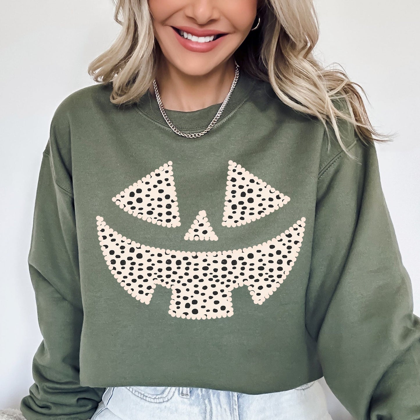 Polka Dot Jack-O-Lantern, Dalmatian, Pumpkin, Cute, Halloween, Spooky, Trick Or Treat Costume, Witch Sweatshirt