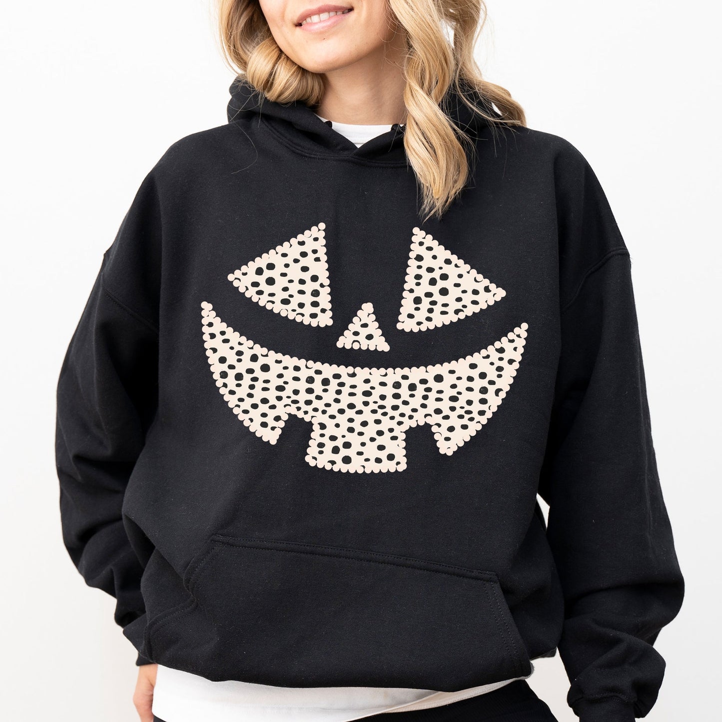 Polka Dot Jack-O-Lantern, Dalmatian, Pumpkin, Cute, Halloween, Spooky, Trick Or Treat Costume, Witch Hoodie, Hooded Sweatshirt