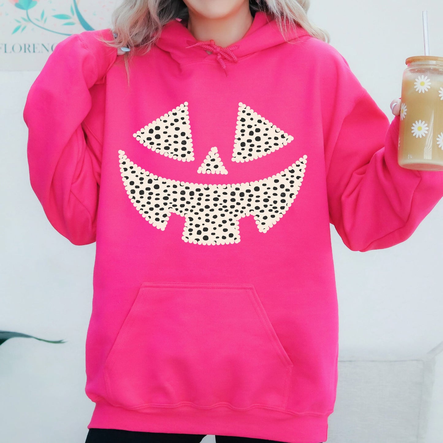 Polka Dot Jack-O-Lantern, Dalmatian, Pumpkin, Cute, Halloween, Spooky, Trick Or Treat Costume, Witch Hoodie, Hooded Sweatshirt