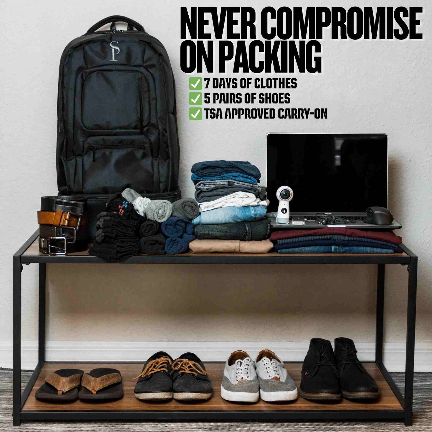 Carry-On Bag Lightweight Travel Backpack For Shoes Clothes Laptop Sole Premise