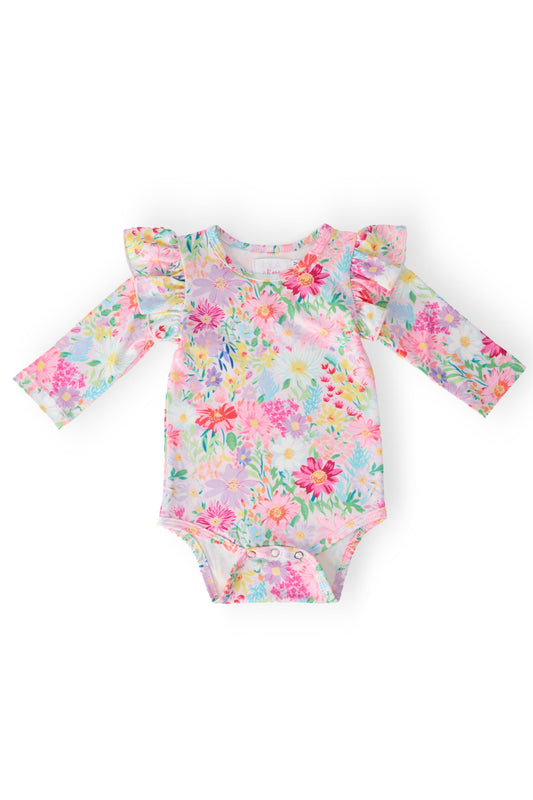 Field of Flowers Long Sleeve Flutter Bodysuit Mila & Rose