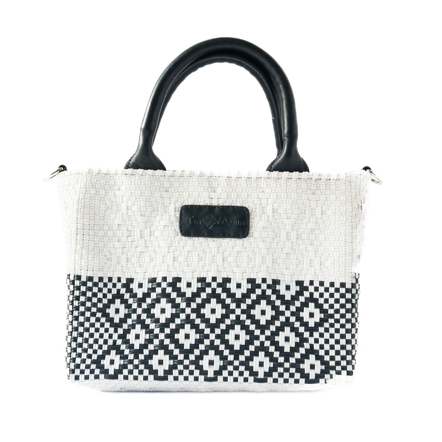 White Small Woven Crossbody Bag Adjustable Leather Strap Tin Marin