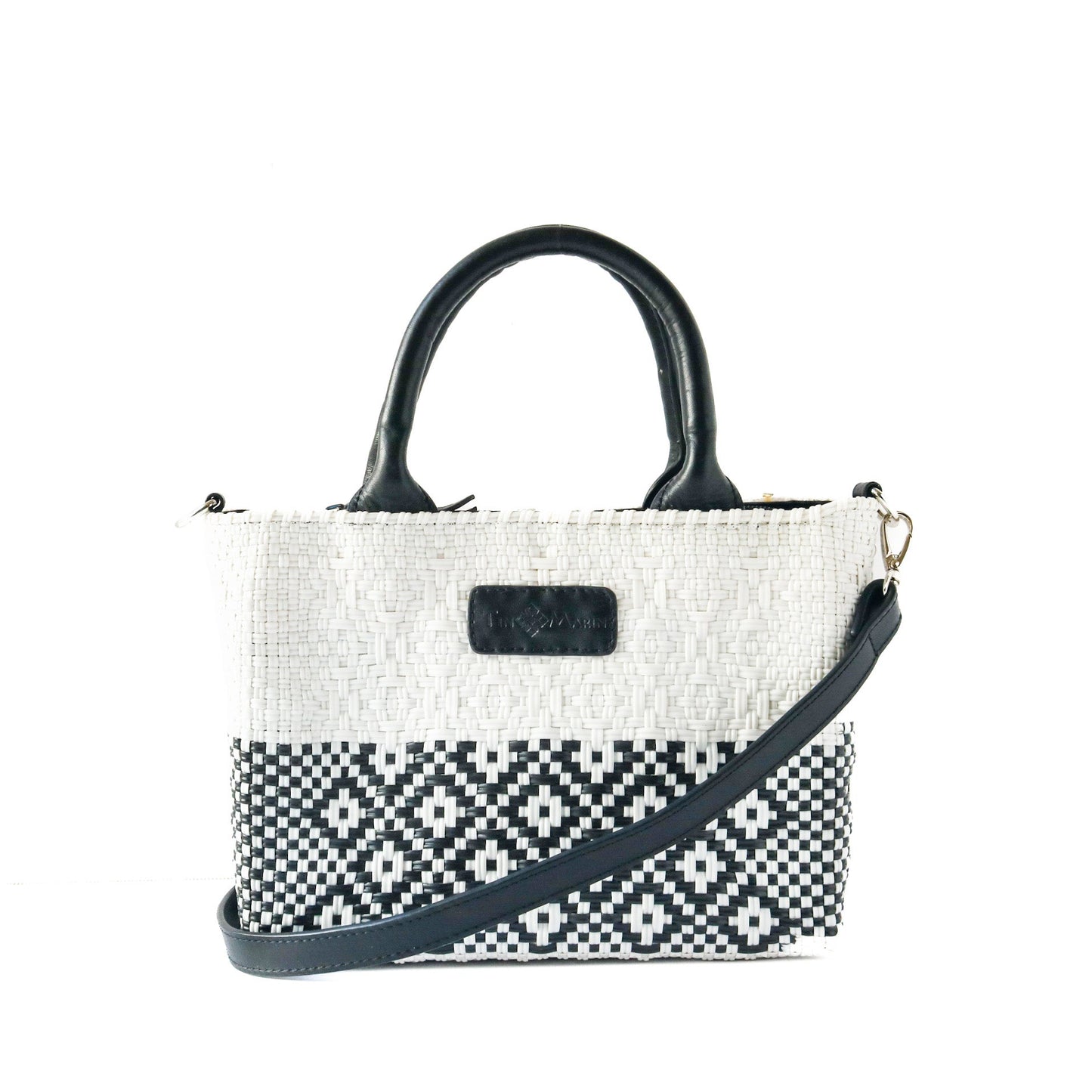 White Small Woven Crossbody Bag Adjustable Leather Strap Tin Marin