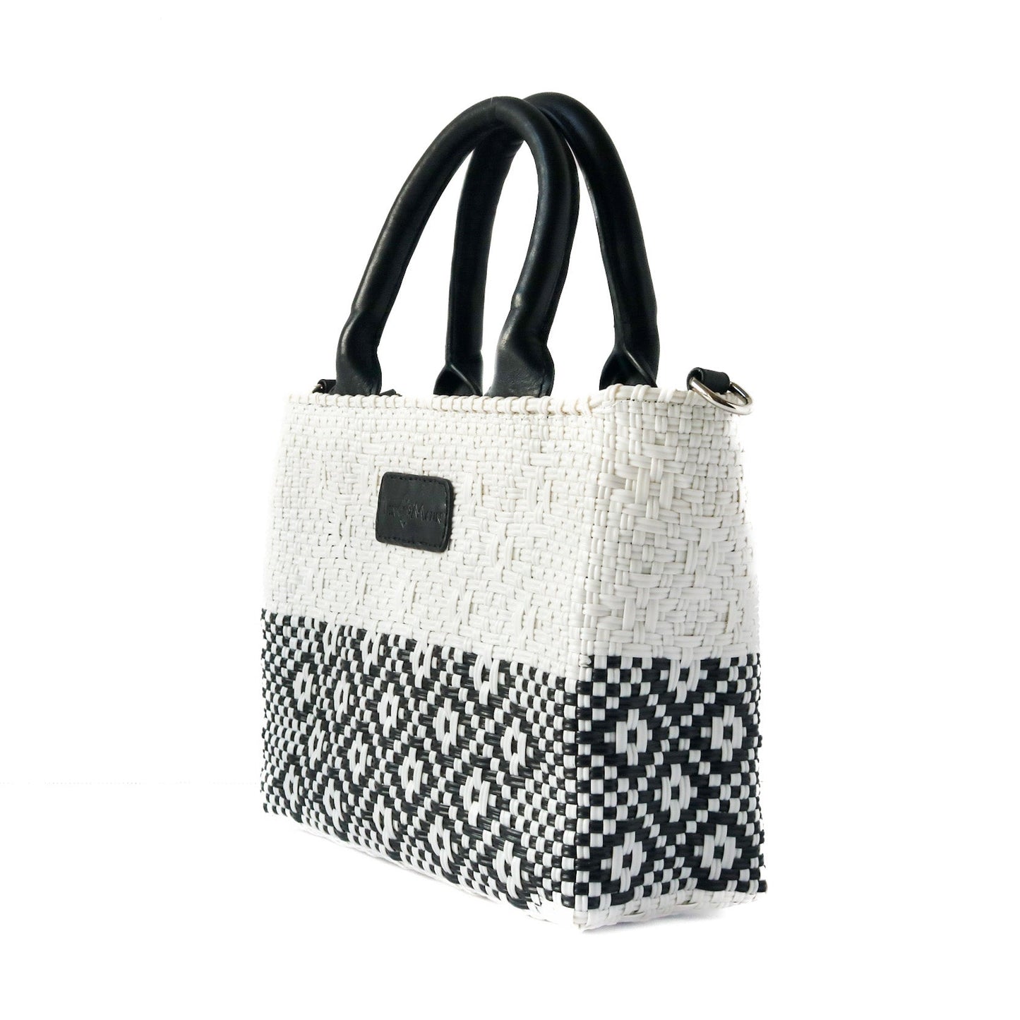 White Small Woven Crossbody Bag Adjustable Leather Strap Tin Marin