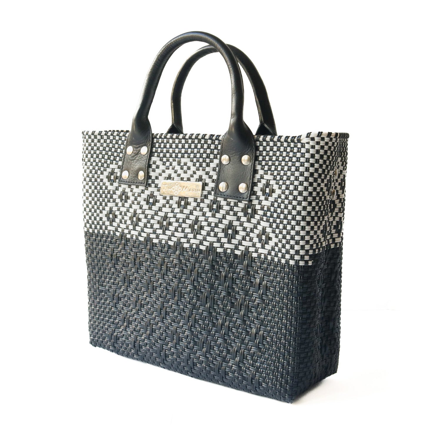 Large Black Woven Crossbody Bag Black Leather Tin Marin