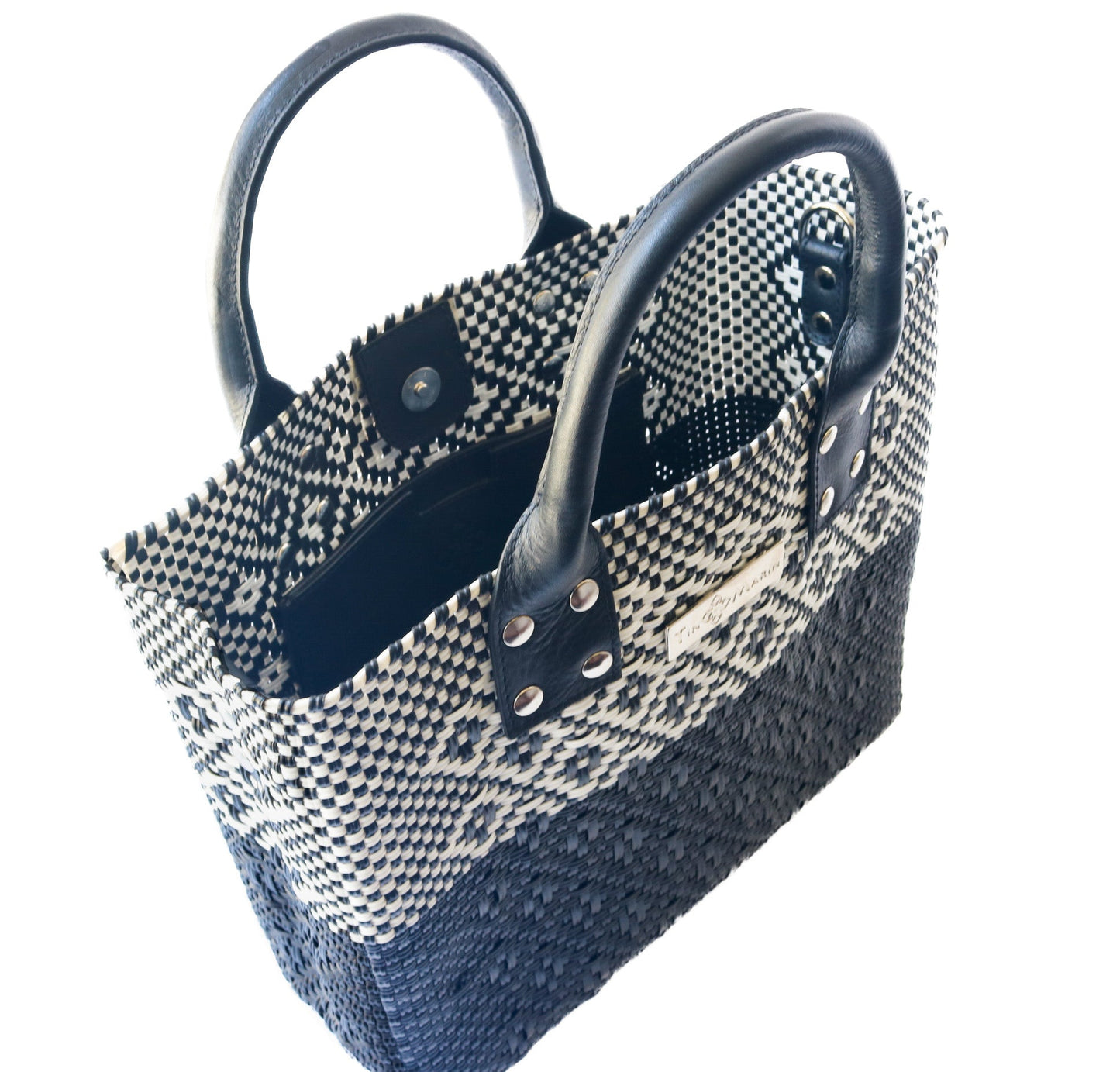 Large Black Woven Crossbody Bag Black Leather Tin Marin