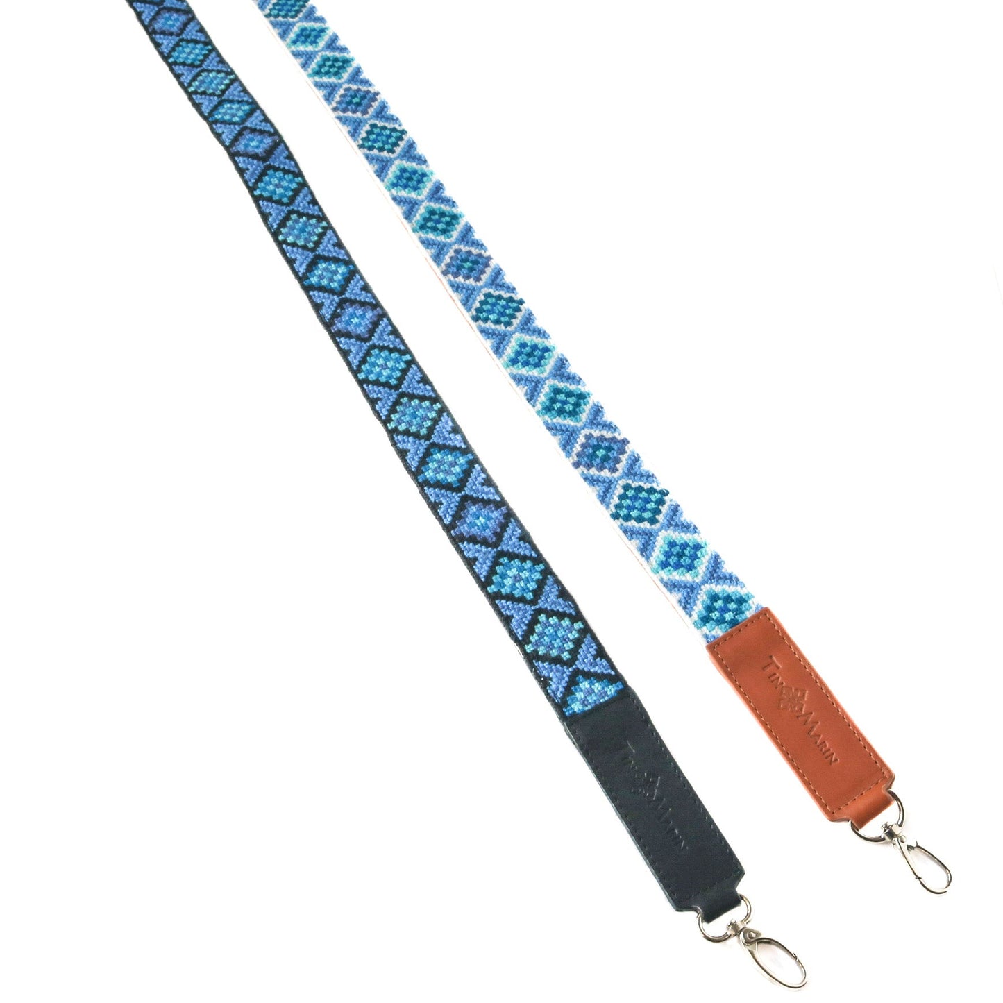 Mai Blue Woven Bag Strap with Leather Tin Marin