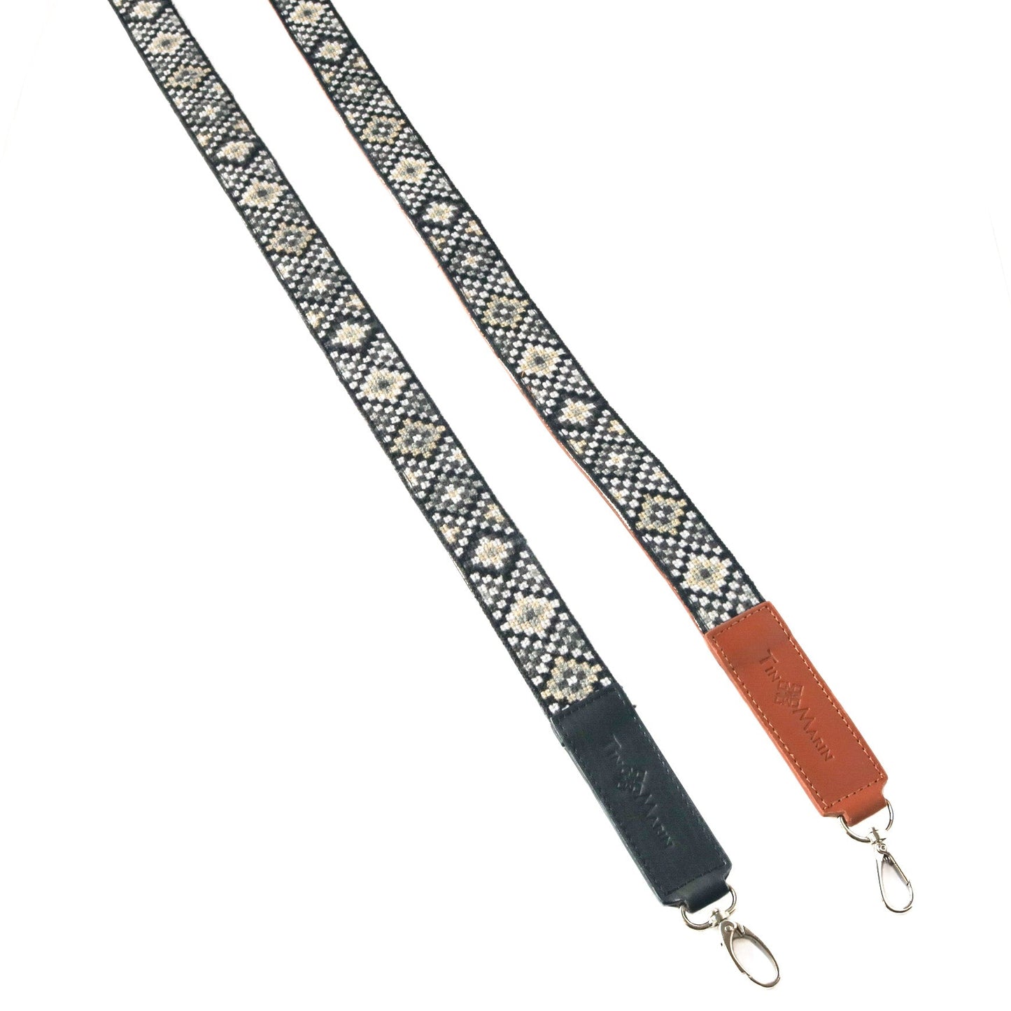 Mai Woven Black & White Leather Bag Strap Tin Marin