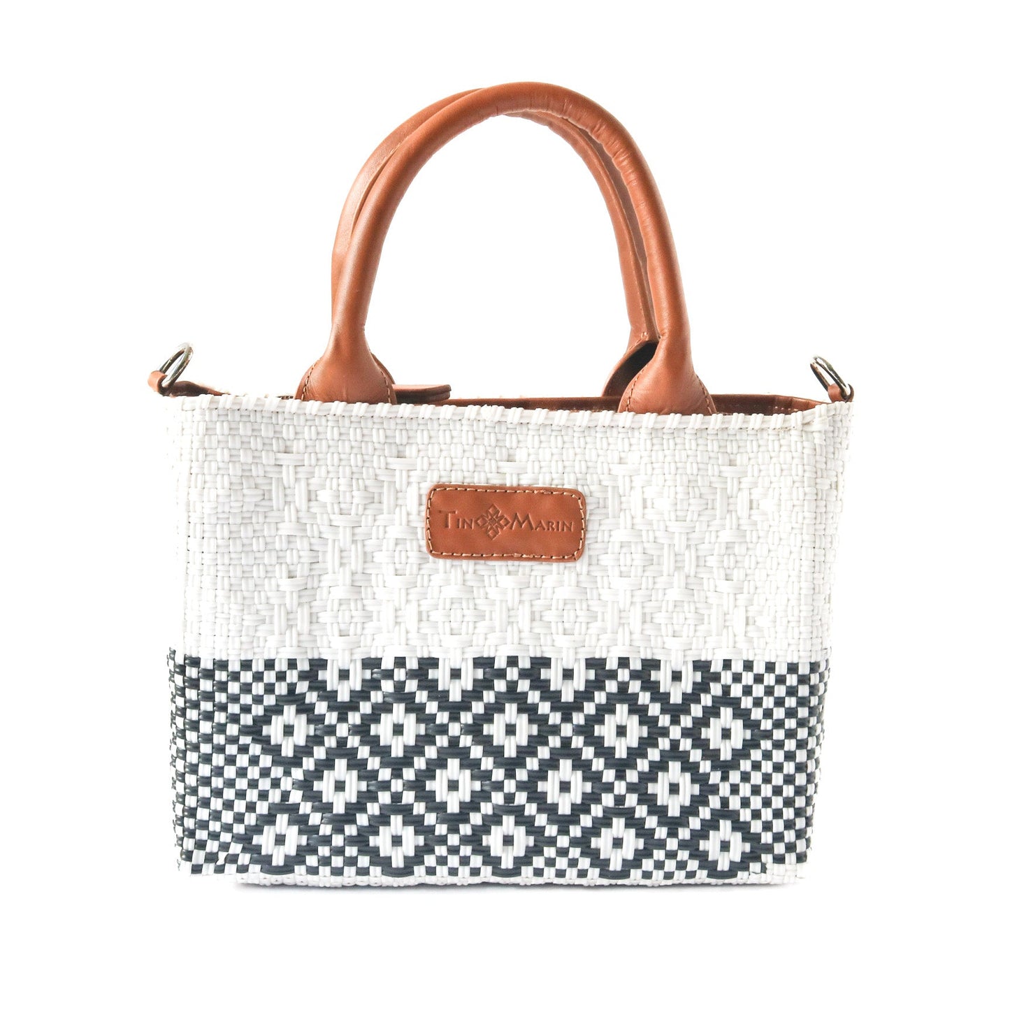 White Small Woven Crossbody Bag Adjustable Leather Strap Tin Marin