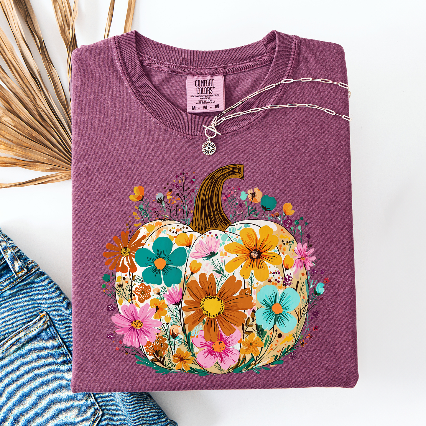 Pumpkin Floral, Halloween, Fall, Autumn, Comfort Colors T-Shirt