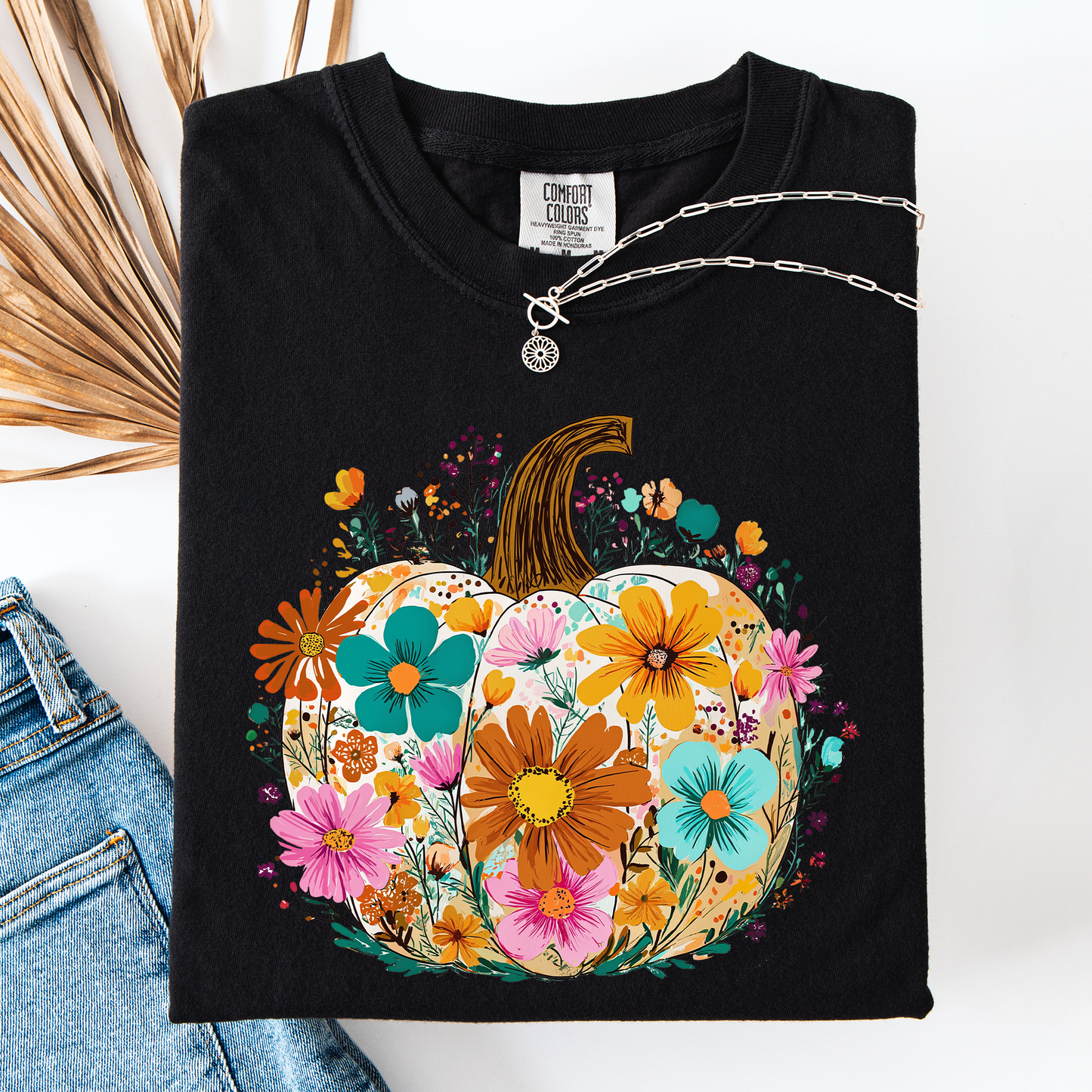 Pumpkin Floral, Halloween, Fall, Autumn, Comfort Colors T-Shirt