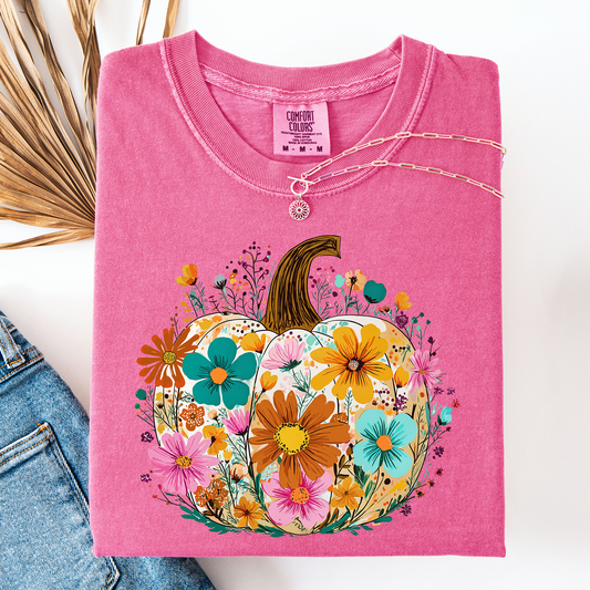 Pumpkin Floral, Halloween, Fall, Autumn, Comfort Colors T-Shirt