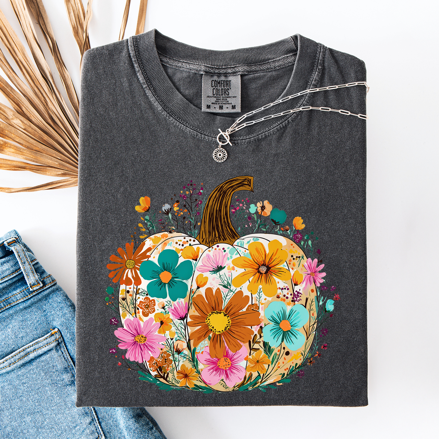 Pumpkin Floral, Halloween, Fall, Autumn, Comfort Colors T-Shirt