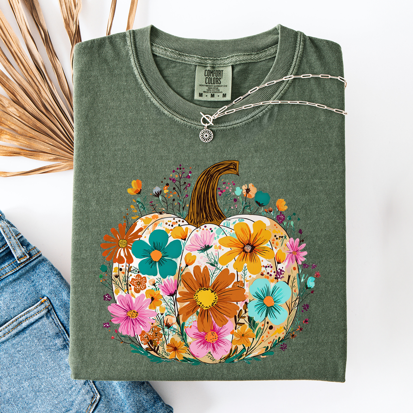 Pumpkin Floral, Halloween, Fall, Autumn, Comfort Colors T-Shirt