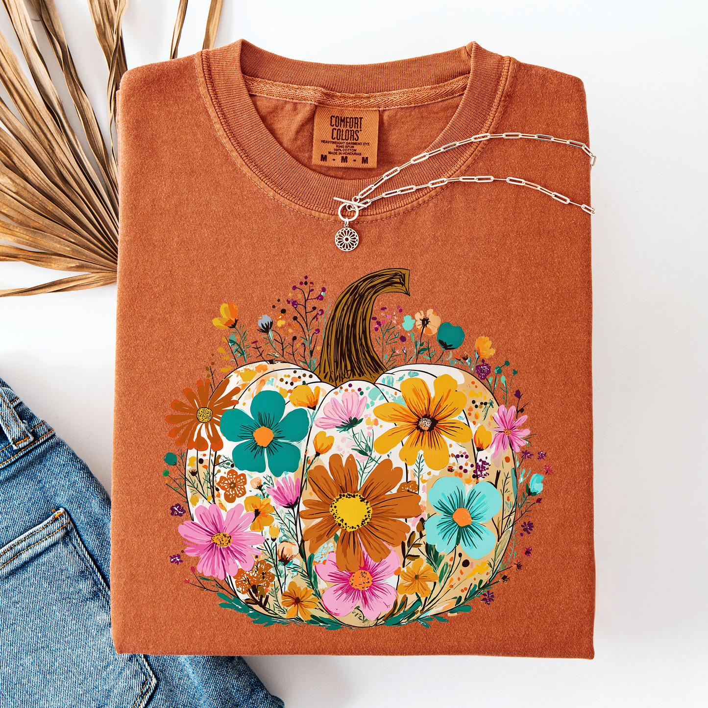 Pumpkin Floral, Halloween, Fall, Autumn, Comfort Colors T-Shirt