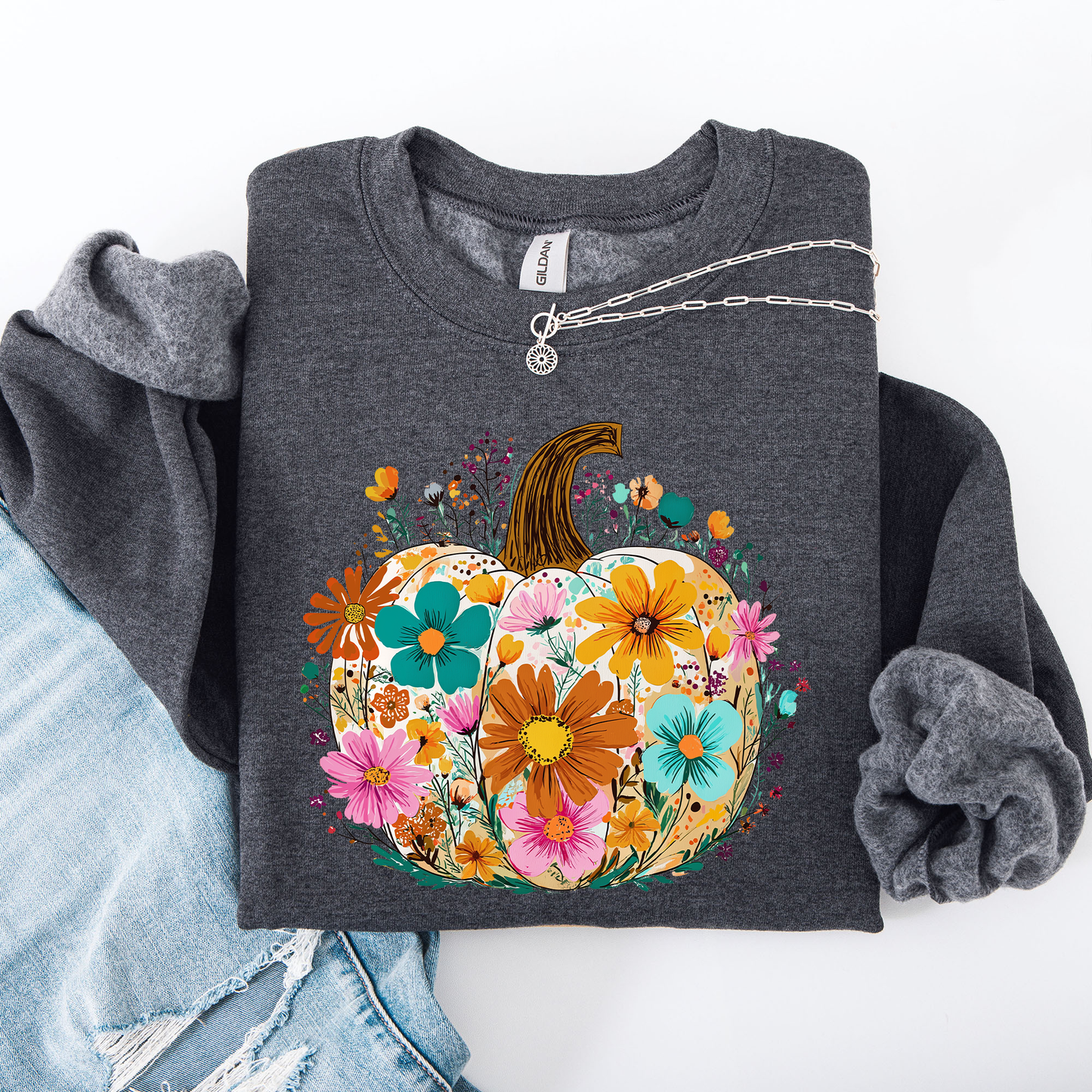 Pumpkin Floral, Halloween, Fall, Autumn Sweatshirt
