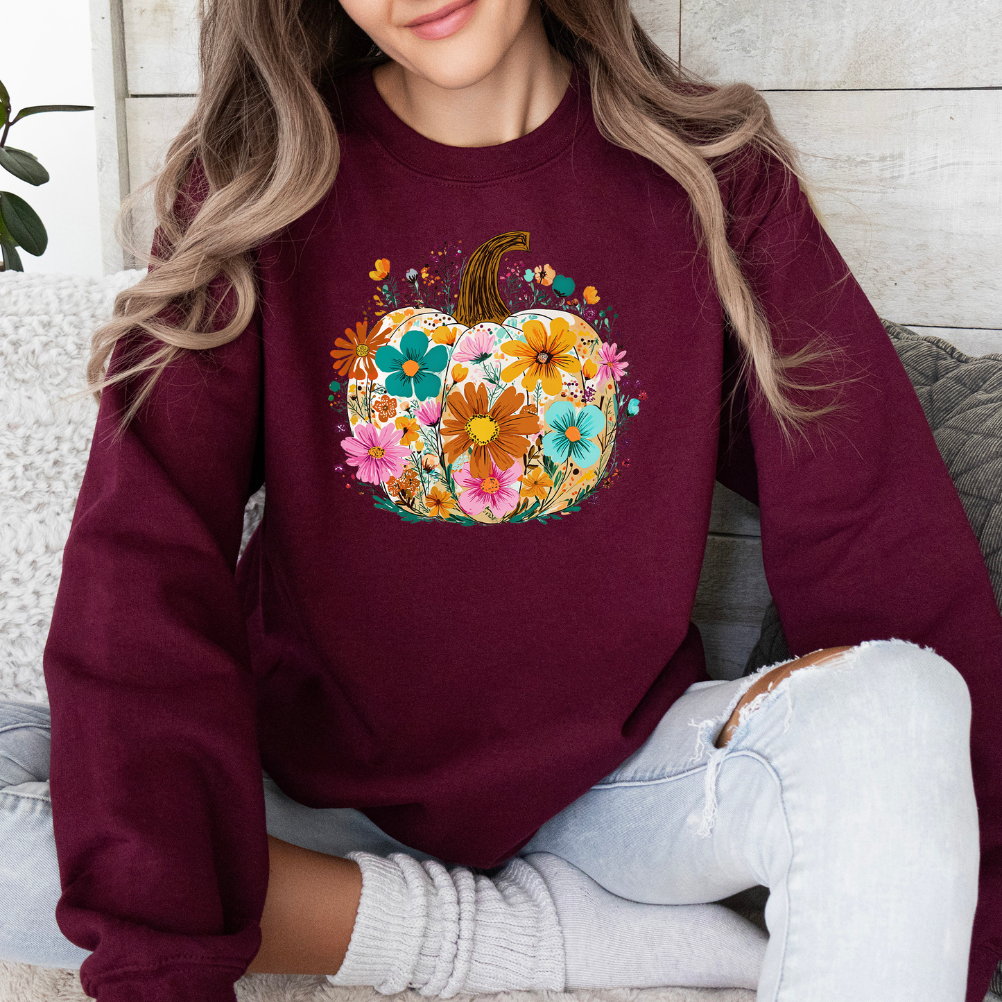 Pumpkin Floral, Halloween, Fall, Autumn Sweatshirt