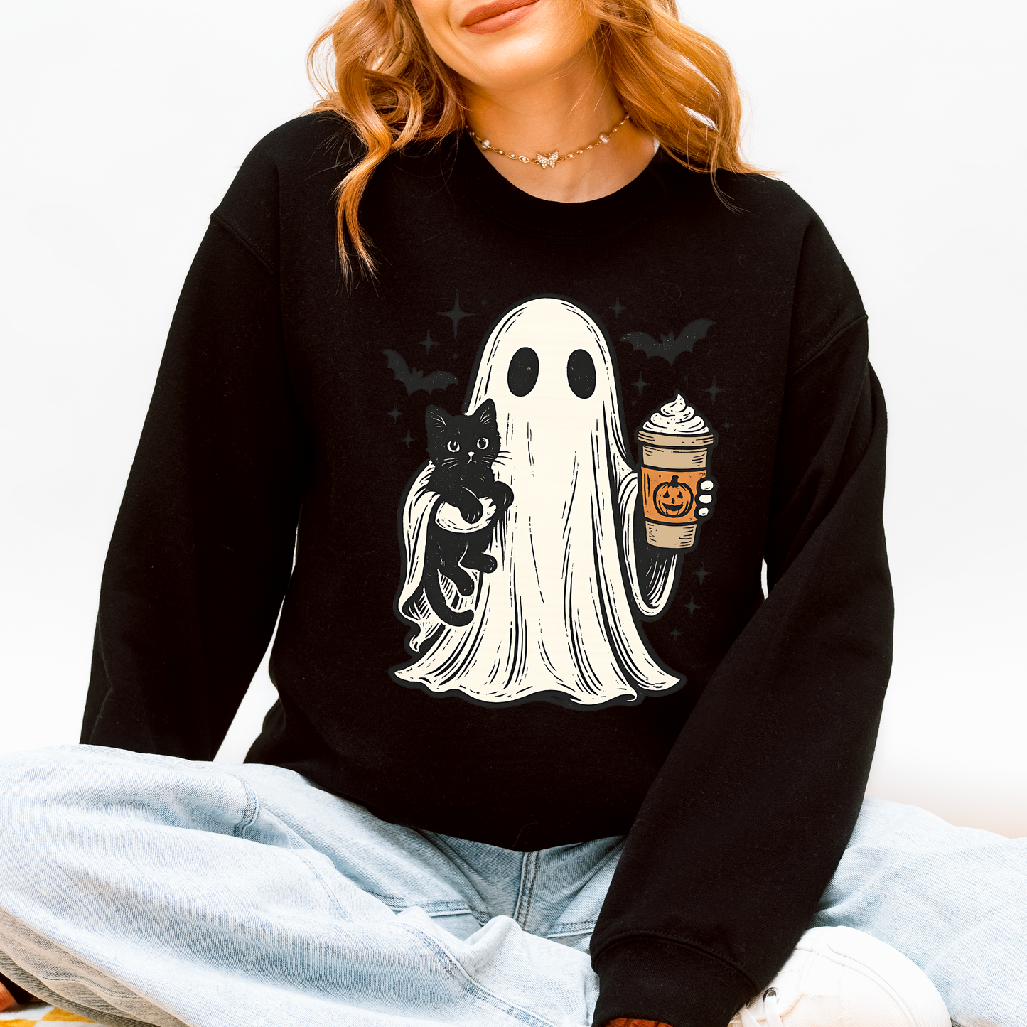 Pumpkin Spice Latte Ghost, Witch, Halloween, Cat, Bats Sweatshirt