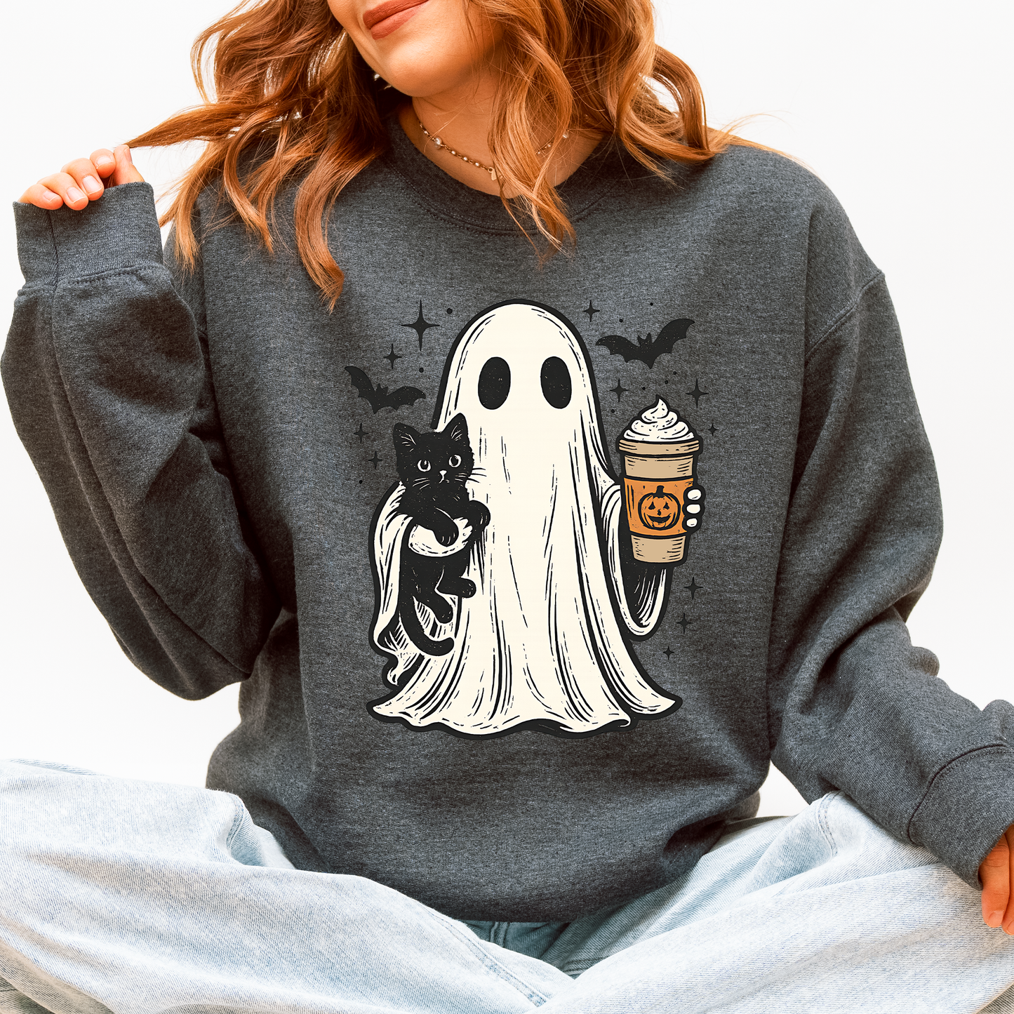 Pumpkin Spice Latte Ghost, Witch, Halloween, Cat, Bats Sweatshirt