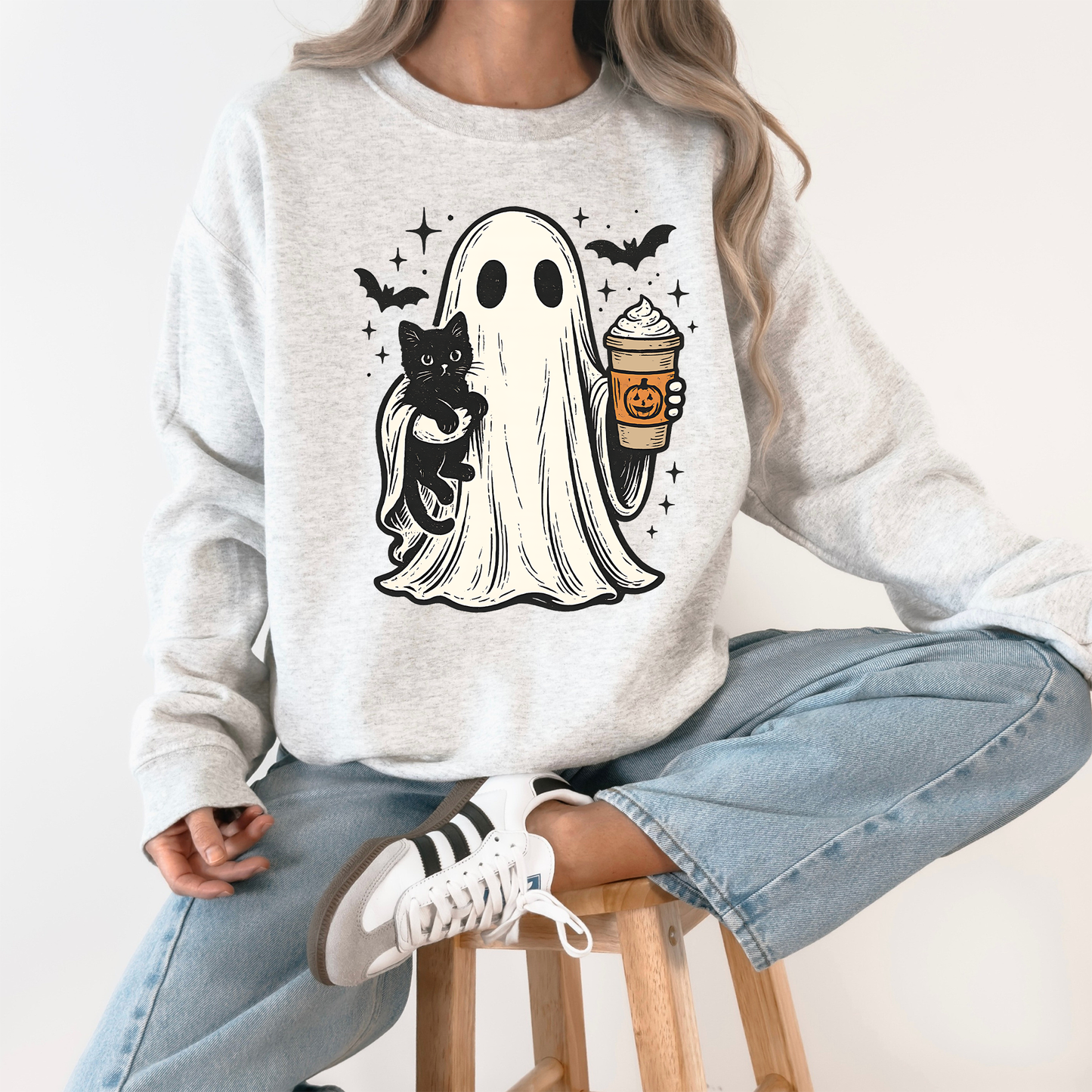 Pumpkin Spice Latte Ghost, Witch, Halloween, Cat, Bats Sweatshirt