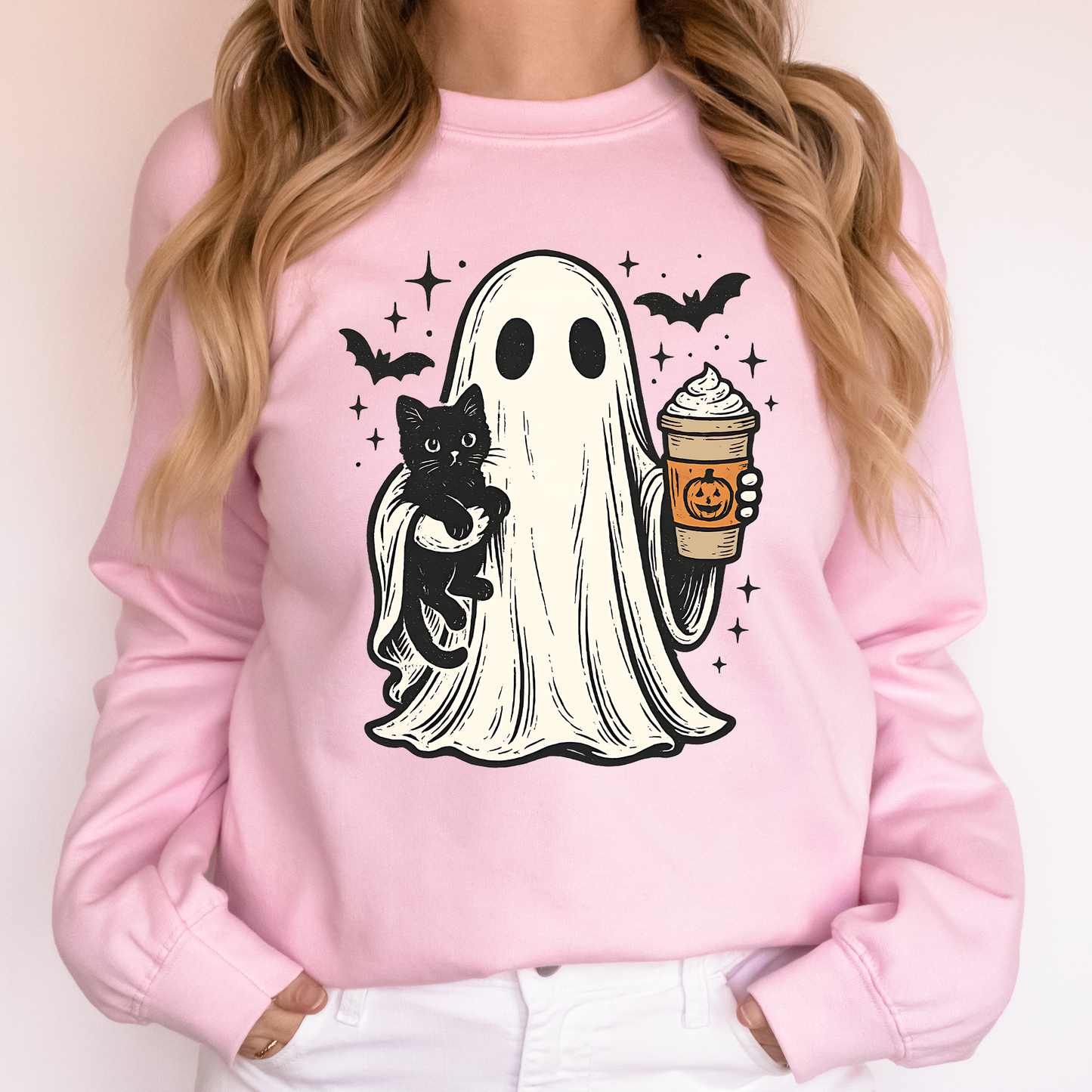 Pumpkin Spice Latte Ghost, Witch, Halloween, Cat, Bats Sweatshirt