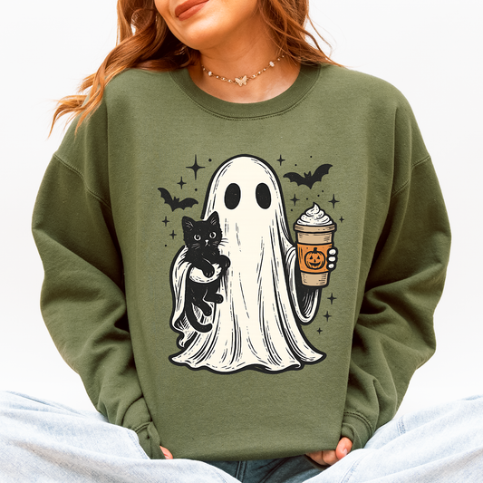Pumpkin Spice Latte Ghost, Witch, Halloween, Cat, Bats Sweatshirt