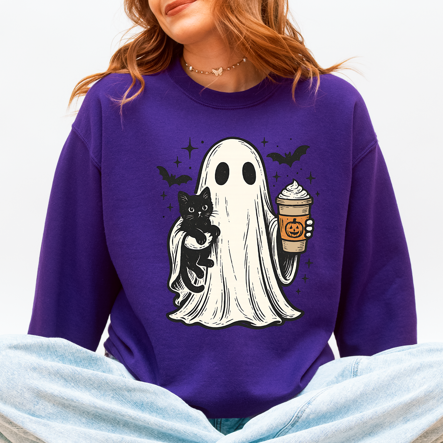 Pumpkin Spice Latte Ghost, Witch, Halloween, Cat, Bats Sweatshirt
