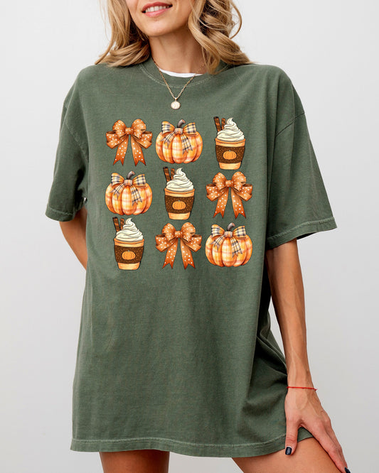 Pumpkin Spice Latte, Ribbons, Fall, Coffee, Pumpkins, Autumn, Thanksgiving, Halloween, Bows, Coquette Shirt Comfort Colors T-Shirt