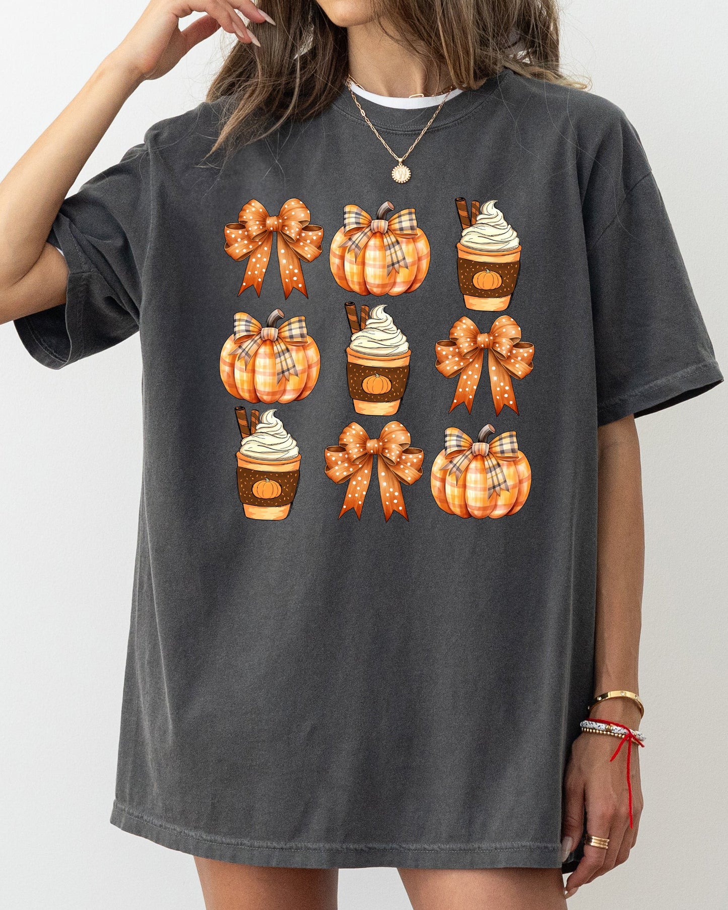 Pumpkin Spice Latte, Ribbons, Fall, Coffee, Pumpkins, Autumn, Thanksgiving, Halloween, Bows, Coquette Shirt Comfort Colors T-Shirt