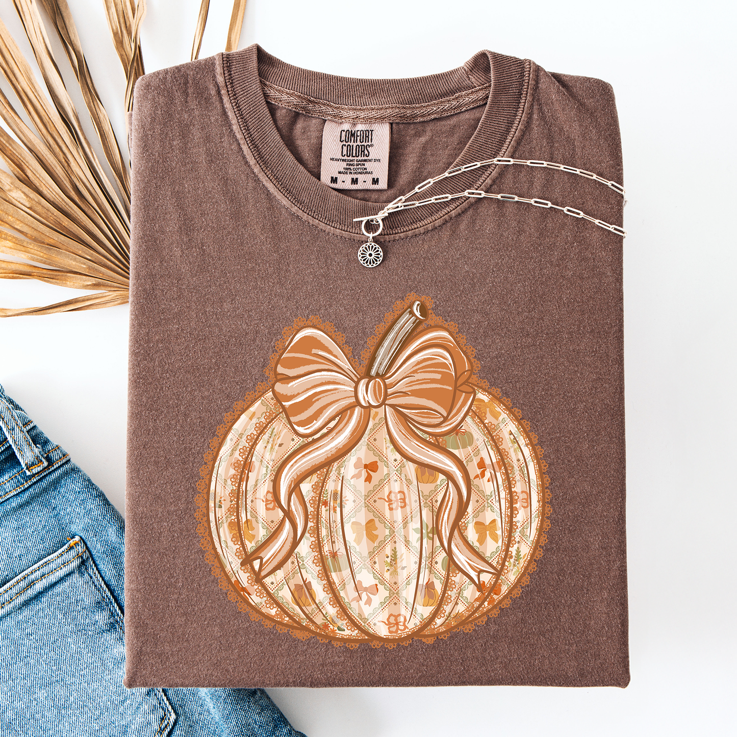 Pumpkin, Faux Lace, Coquette, Pattern, Halloween, Autumn, Fall, Comfort Colors T-Shirt