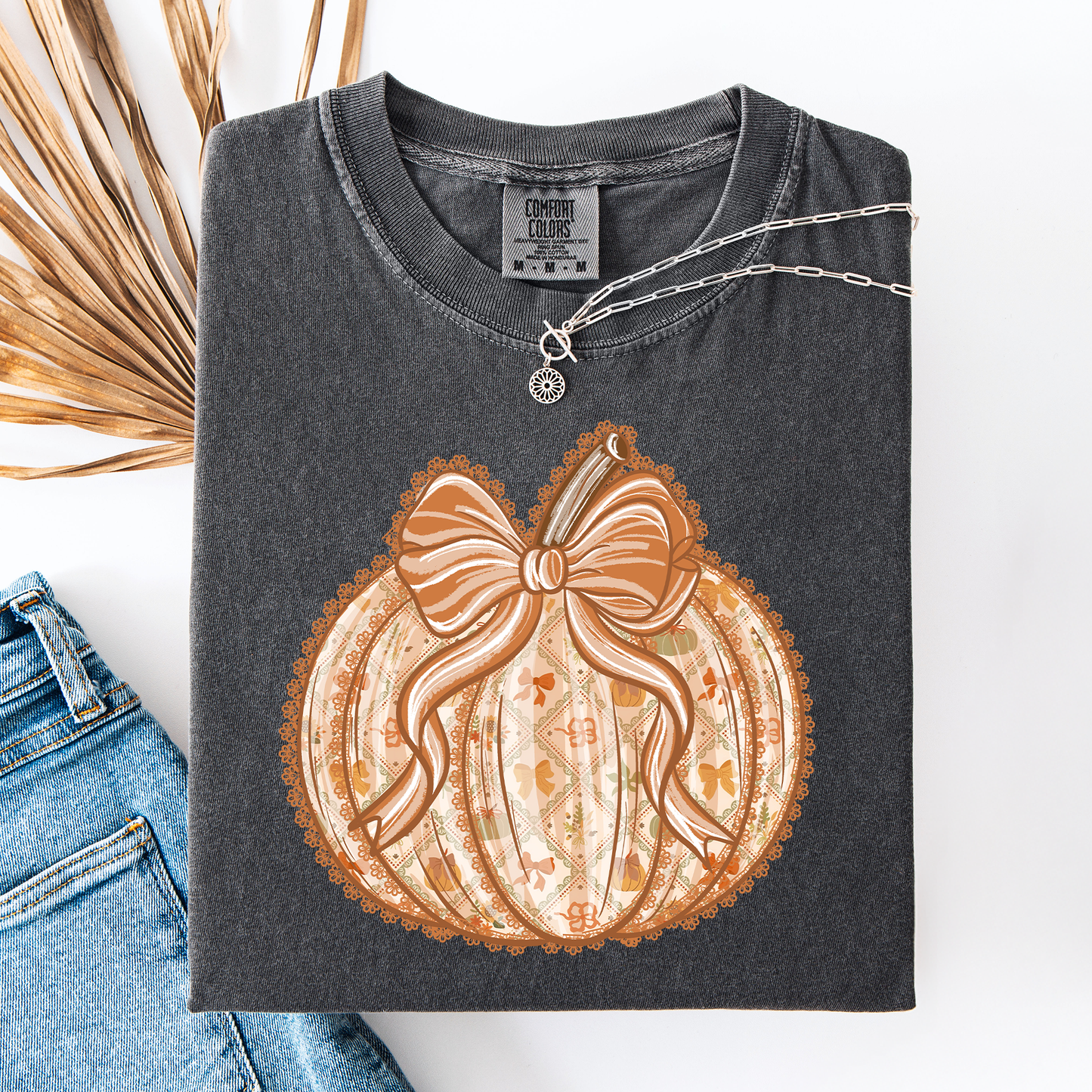 Pumpkin, Faux Lace, Coquette, Pattern, Halloween, Autumn, Fall, Comfort Colors T-Shirt