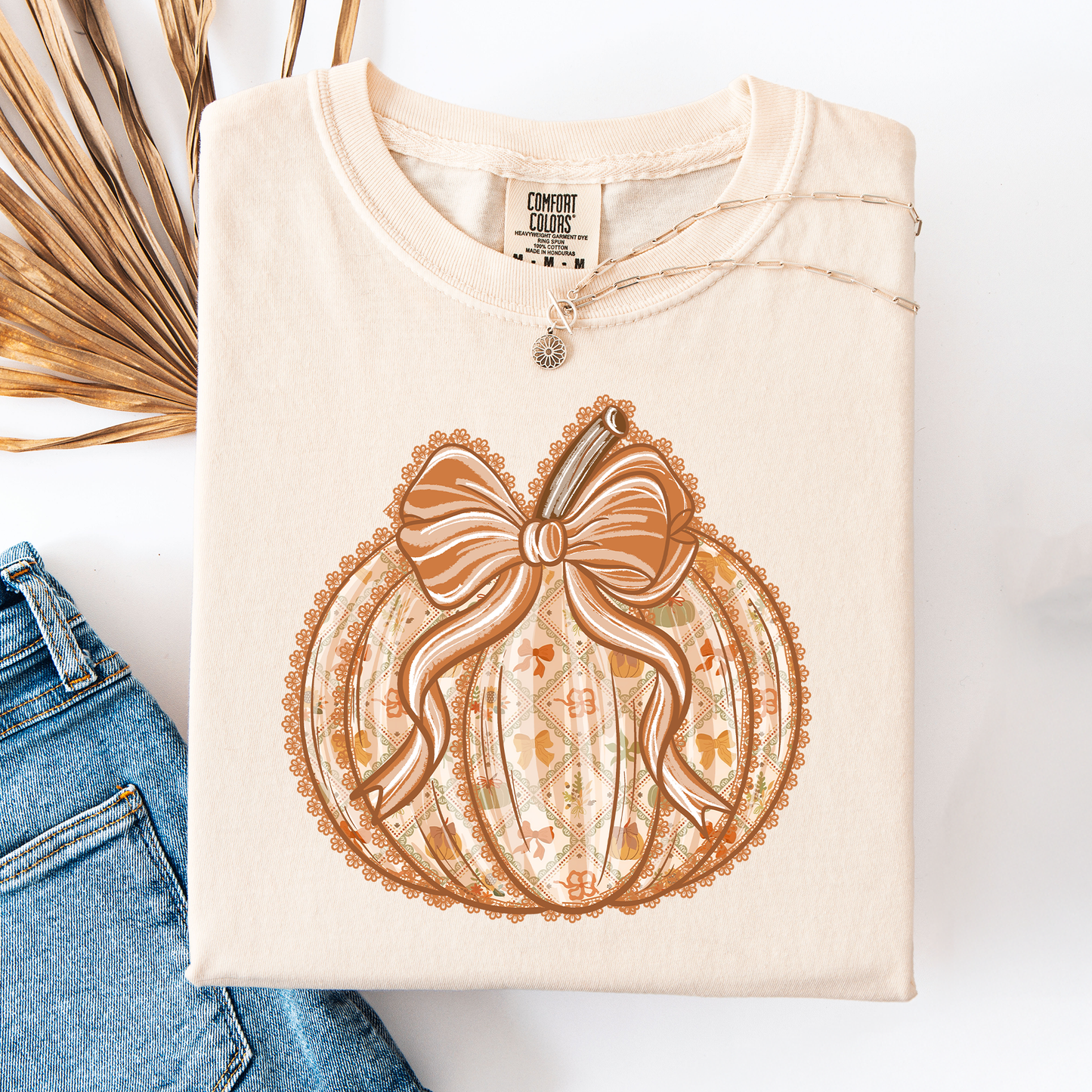 Pumpkin, Faux Lace, Coquette, Pattern, Halloween, Autumn, Fall, Comfort Colors T-Shirt