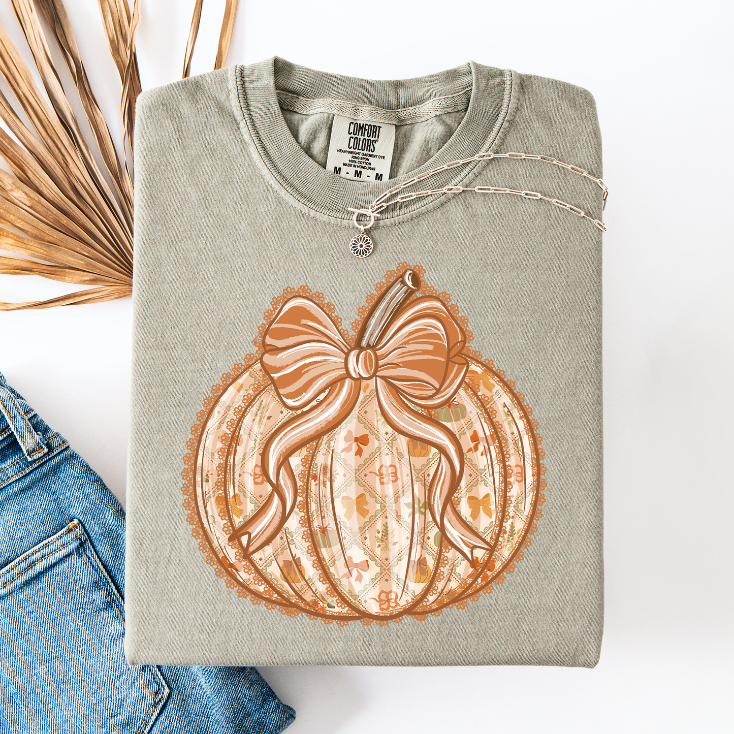 Pumpkin, Faux Lace, Coquette, Pattern, Halloween, Autumn, Fall, Comfort Colors T-Shirt