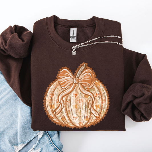 Pumpkin, Faux Lace, Coquette, Pattern, Halloween, Autumn, Fall Sweatshirt