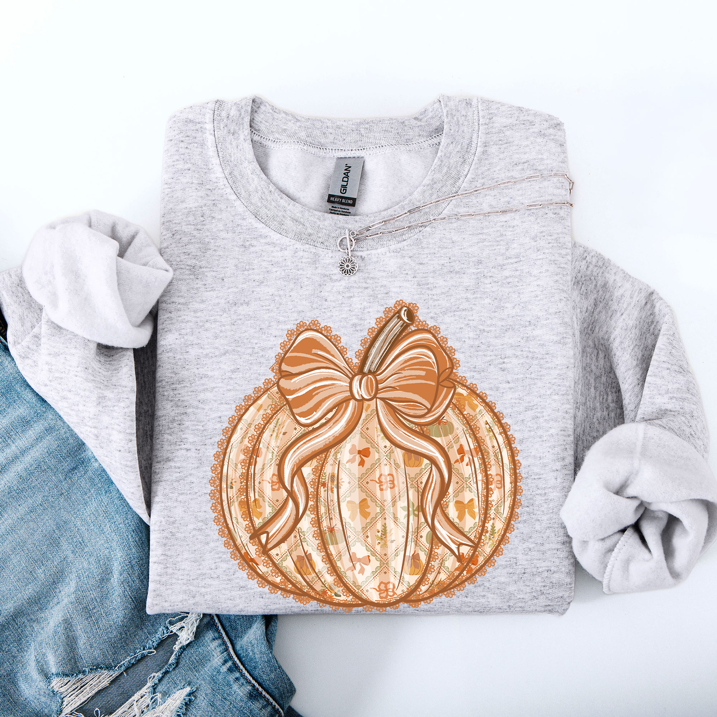 Pumpkin, Faux Lace, Coquette, Pattern, Halloween, Autumn, Fall Sweatshirt